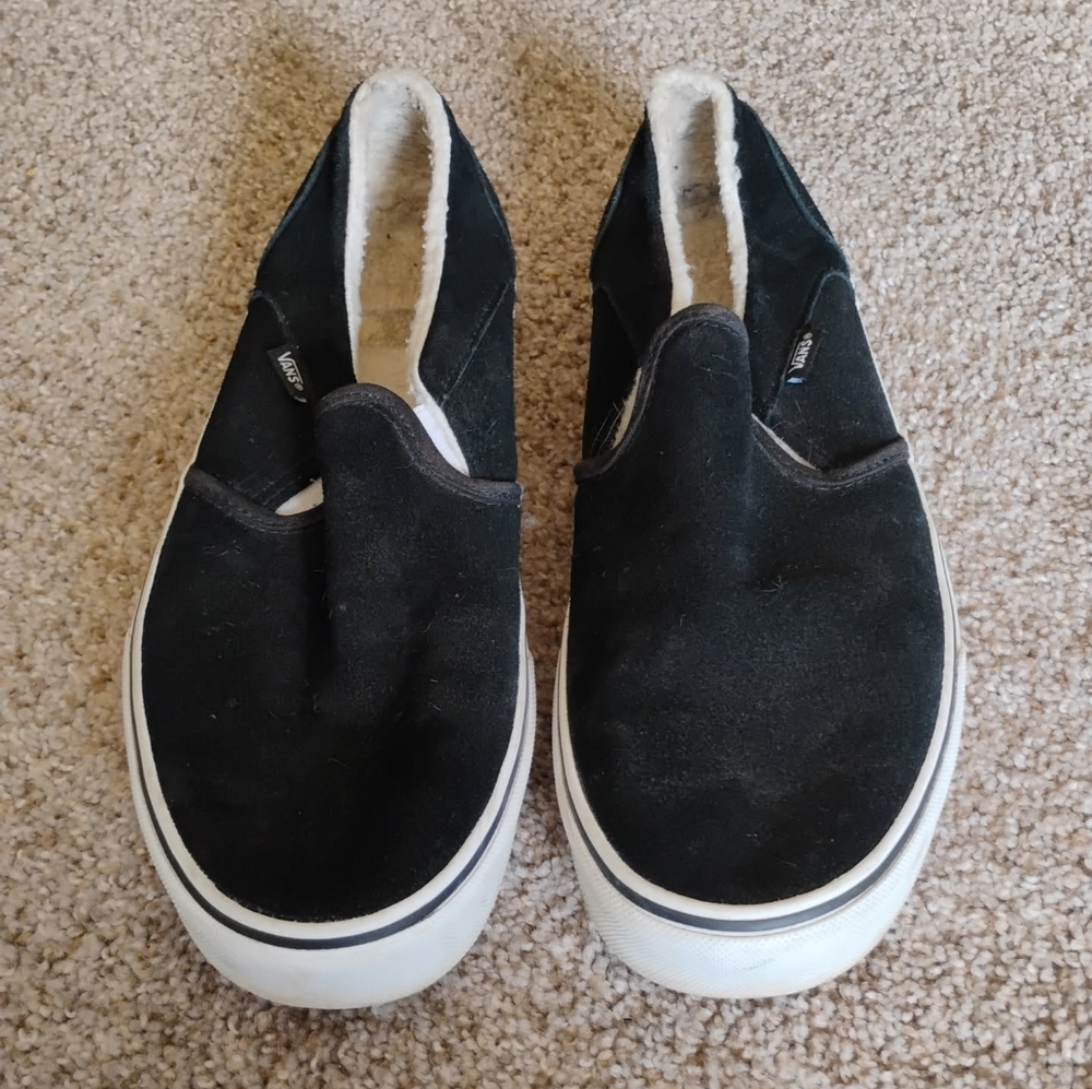 Vans Black Slip-On Shoes with White Trim
